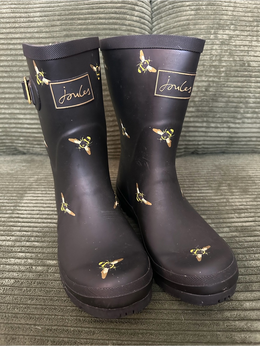 Joules Women’s 7 7W Molly Welly Waterproof Wellington Rain Boots, Black Bees EUC